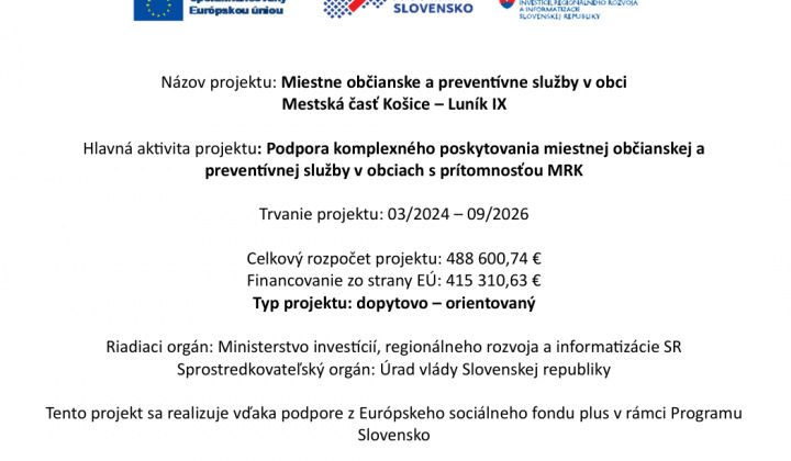 Fotka - Miestne občianske a preventívne služby v obci Mestská časť Košice – Luník IX