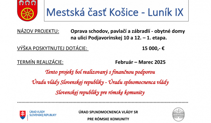 Fotka - Oprava schodov, pavlačí a zábradlí – obytné domy na ulici Podjavorinskej 10 a 12 – 1. etapa